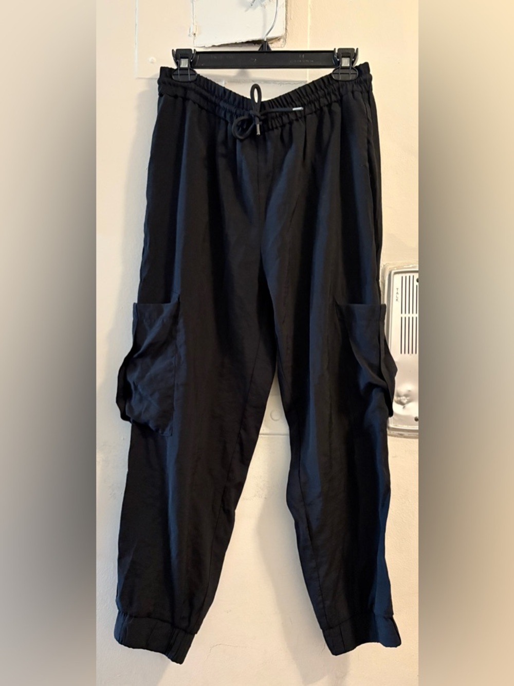 Zara Black Cargo Jogger Pants Drawstring Waist L